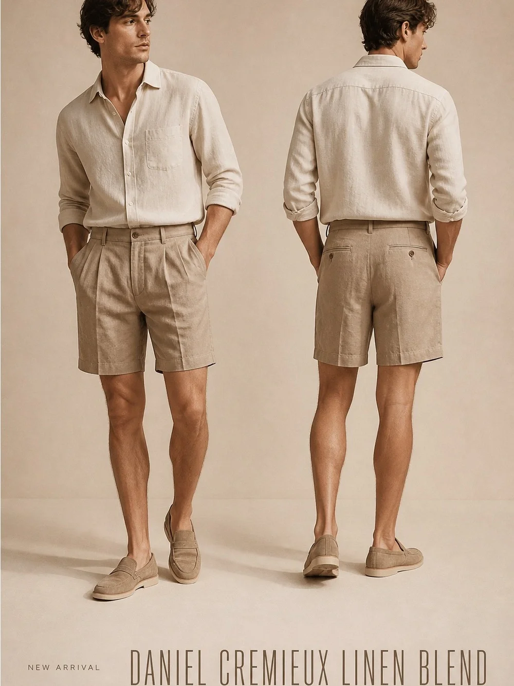 Daniel Cremieux Men’s 32 Khaki Pleated Front Linen-Blend Men’s Shorts $75